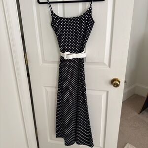 Vintage Black and White Polka Dot Midi fit and flare boned Dress